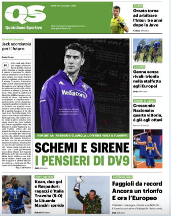 Quotidiani: la prima pagina di Qs, Stadio, Gazzetta, Corriere dello Sport, Tuttosport