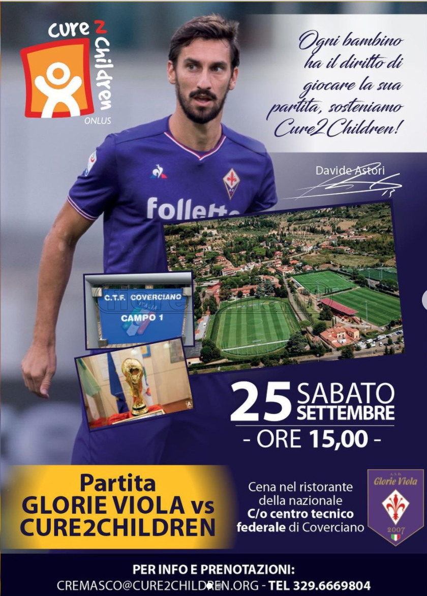 Glorie Viola, il capitano sarà per sempre Davide Astori. Domani partita con Cure2Children