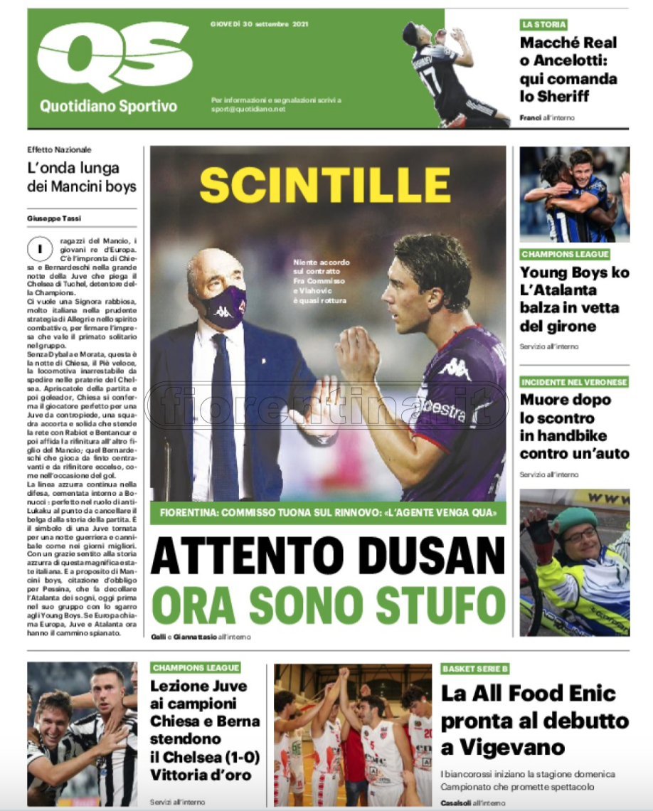 Quotidiani: la prima pagina di Qs, Stadio, Gazzetta, Corriere dello Sport, Tuttosport