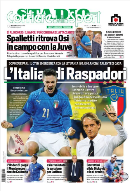 Quotidiani: le prime pagine di Qs, Gazzetta, CorSport, Stadio e Tuttosport