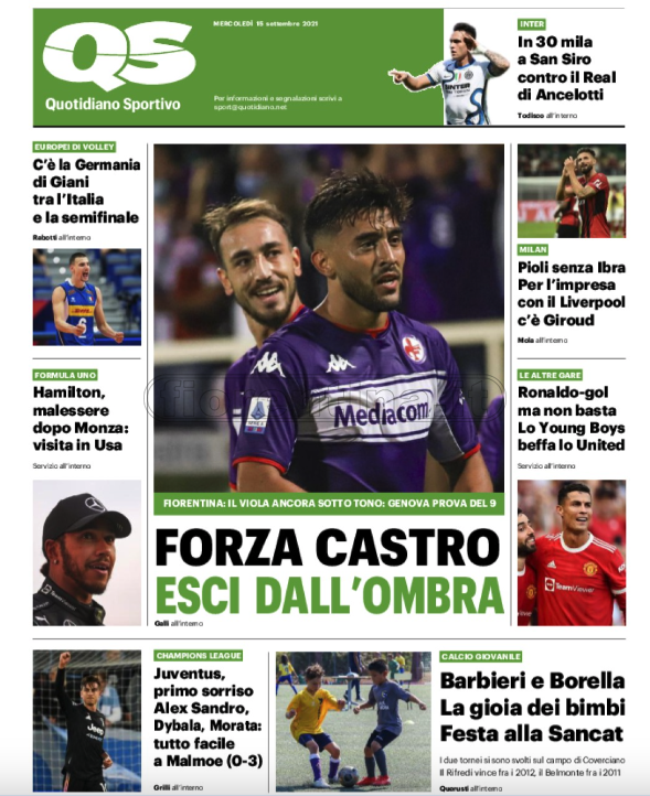 Quotidiani: la prima pagina di Qs, Stadio, Gazzetta, Corriere dello Sport, Tuttosport