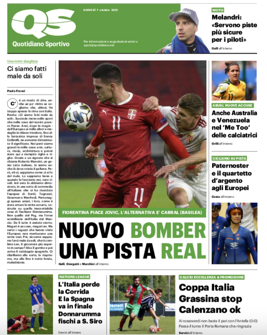 Quotidiani: la prima pagina di Qs, Stadio, Gazzetta, Corriere dello Sport, Tuttosport