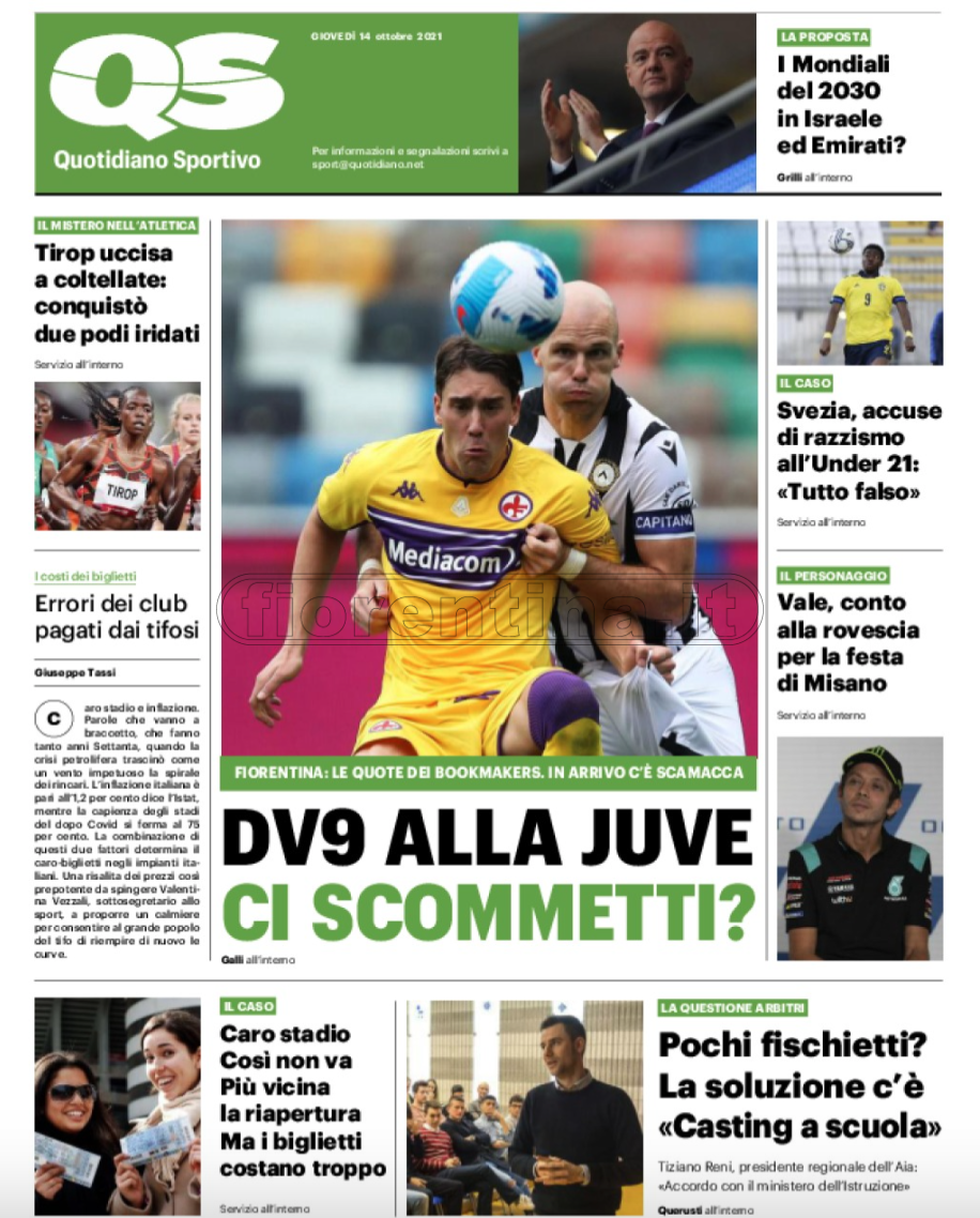 Quotidiani: la prima pagina di Qs, Stadio, Gazzetta, Corriere dello Sport, Tuttosport