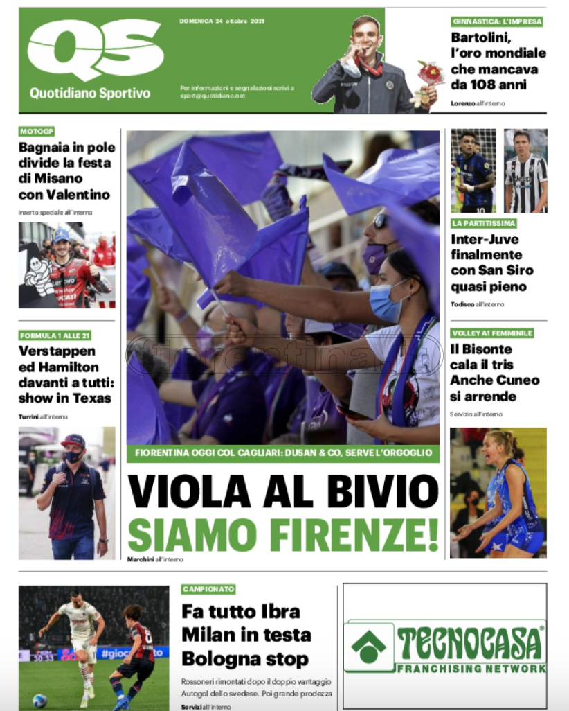 Quotidiani: la prima pagina di Qs, Stadio, Gazzetta, Corriere dello Sport, Tuttosport