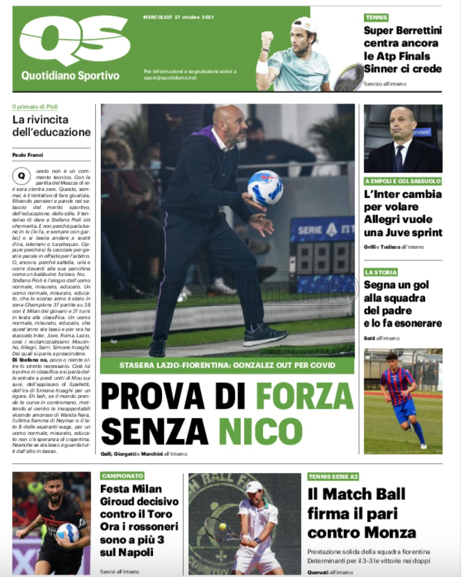 Quotidiani: la prima pagina di Qs, Stadio, Gazzetta, Corriere dello Sport, Tuttosport