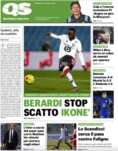 Quotidiani: la prima pagina di Qs, Stadio, Gazzetta, Corriere dello Sport, Tuttosport