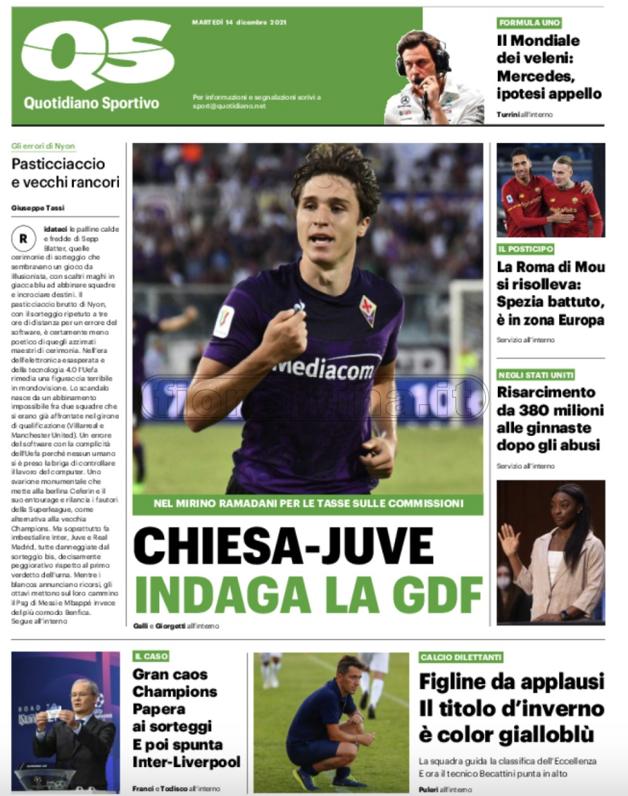 Quotidiani: la prima pagina di Qs, Stadio, Gazzetta, Corriere dello Sport, Tuttosport