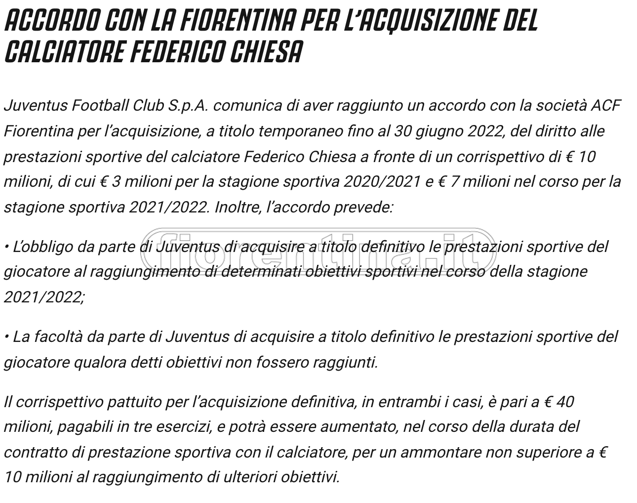 Obbligo di riscatto della Juventus per Chiesa. Ancora non c'è, ed è anche lontano