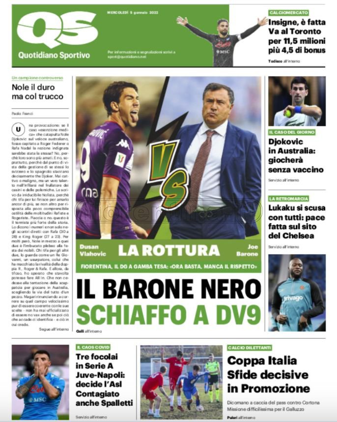 Quotidiani: le prime pagine di Qs, Gazzetta, CorSport, Stadio e Tuttosport
