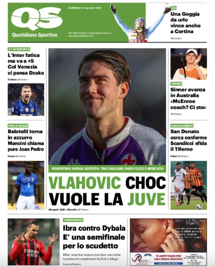 Quotidiani: la prima pagina di Qs, Stadio, Gazzetta, Corriere dello Sport, Tuttosport