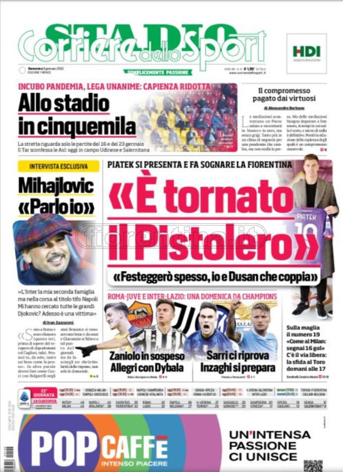 Quotidiani: la prima pagina di Qs, Stadio, Gazzetta, Corriere dello Sport, Tuttosport