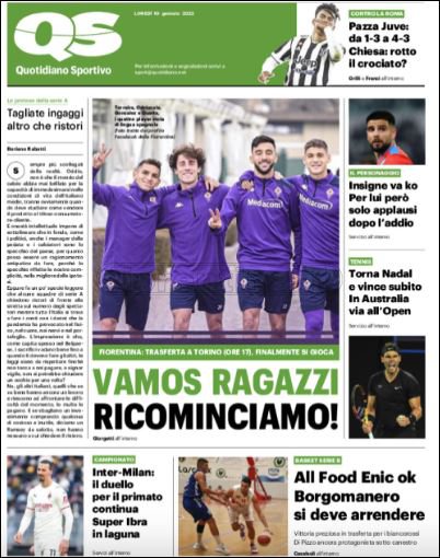 Quotidiani: le prime pagine di Qs, Gazzetta, CorSport, Stadio e Tuttosport