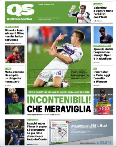 Quotidiani: le prime pagine di Qs, Gazzetta, CorSport, Stadio e Tuttosport