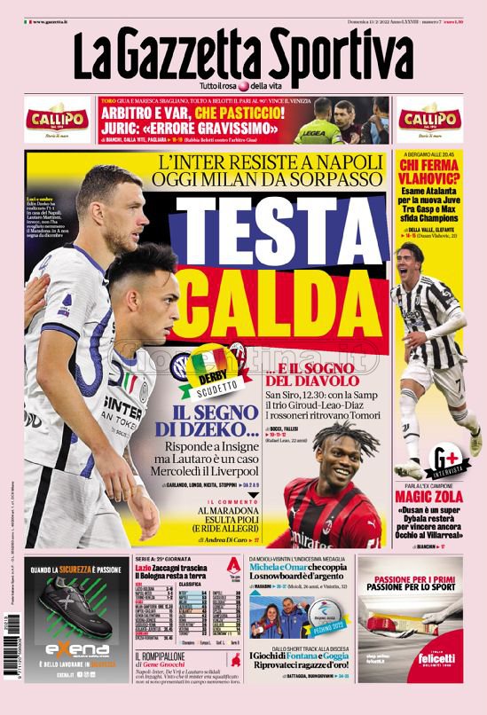 Quotidiani: le prime pagine di Qs, Gazzetta, CorSport, Stadio e Tuttosport