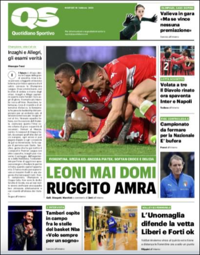 Quotidiani: le prime pagine di Qs, Gazzetta, CorSport, Stadio e Tuttosport