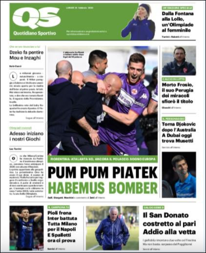 Quotidiani: le prime pagine di Qs, Gazzetta, CorSport, Stadio e Tuttosport