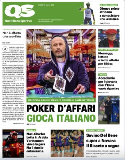 Quotidiani: le prime pagine di Qs, Gazzetta, CorSport, Stadio e Tuttosport
