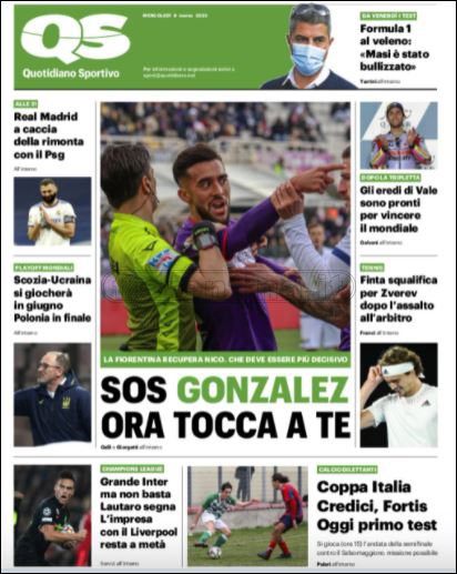 Quotidiani: le prime pagine di Qs, Gazzetta, CorSport, Stadio e Tuttosport
