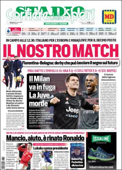 Quotidiani: le prime pagine di Qs, Gazzetta, CorSport, Stadio e Tuttosport