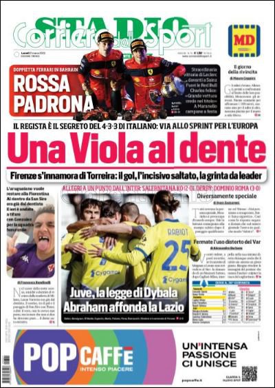 Quotidiani: le prime pagine di Qs, Gazzetta, CorSport, Stadio e Tuttosport