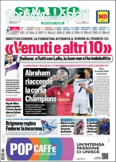 Quotidiani: le prime pagine di Qs, Gazzetta, CorSport, Stadio e Tuttosport