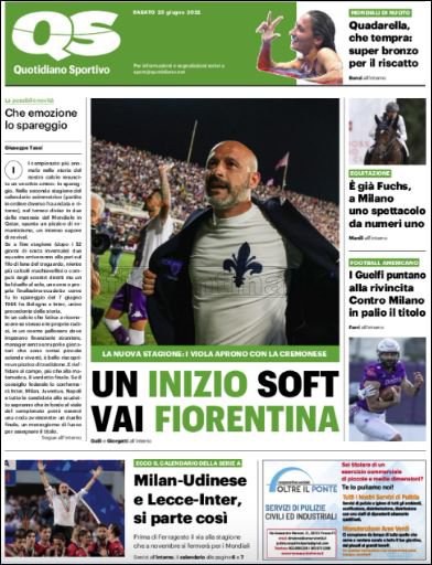 Quotidiani: le prime pagine di Qs, Gazzetta, CorSport, Stadio e Tuttosport
