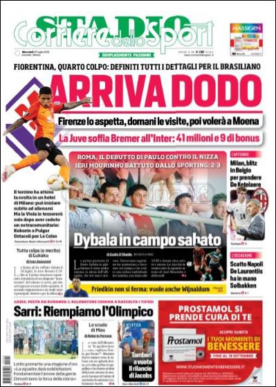 Quotidiani: le prime pagine di Qs, Gazzetta, CorSport, Stadio e Tuttosport