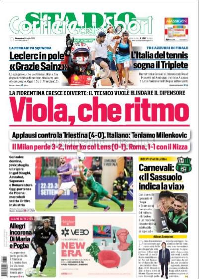 Quotidiani: le prime pagine di Qs, Gazzetta, CorSport, Stadio e Tuttosport