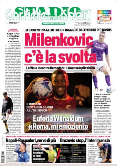 Quotidiani: le prime pagine di Qs, Gazzetta, CorSport, Stadio e Tuttosport