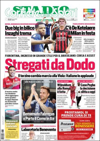 Quotidiani: le prime pagine di Qs, Gazzetta, CorSport, Stadio e Tuttosport