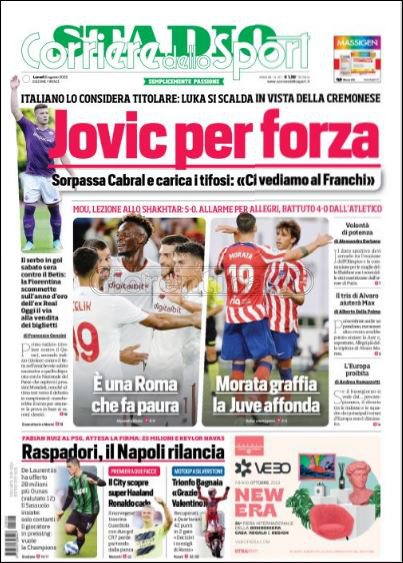Quotidiani: le prime pagine di Qs, Gazzetta, CorSport, Stadio e Tuttosport