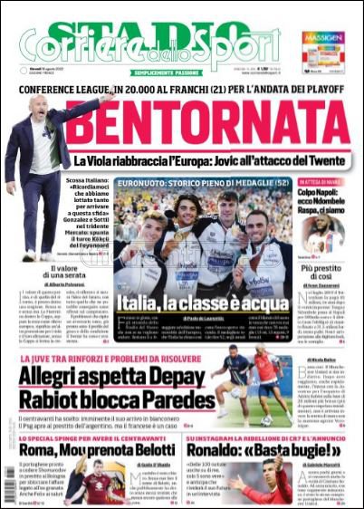 Quotidiani: le prime pagine di Qs, Gazzetta, CorSport, Stadio e Tuttosport