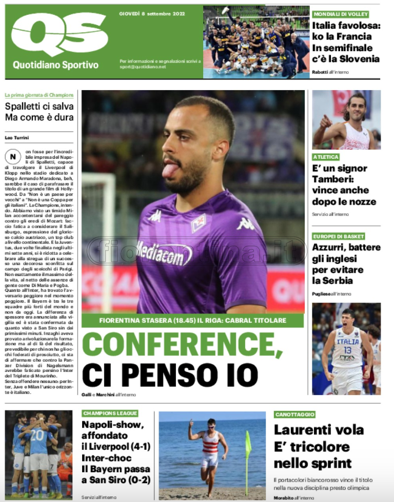 Quotidiani: la prima pagina di Qs, Stadio, Gazzetta, Corriere dello Sport, Tuttosport