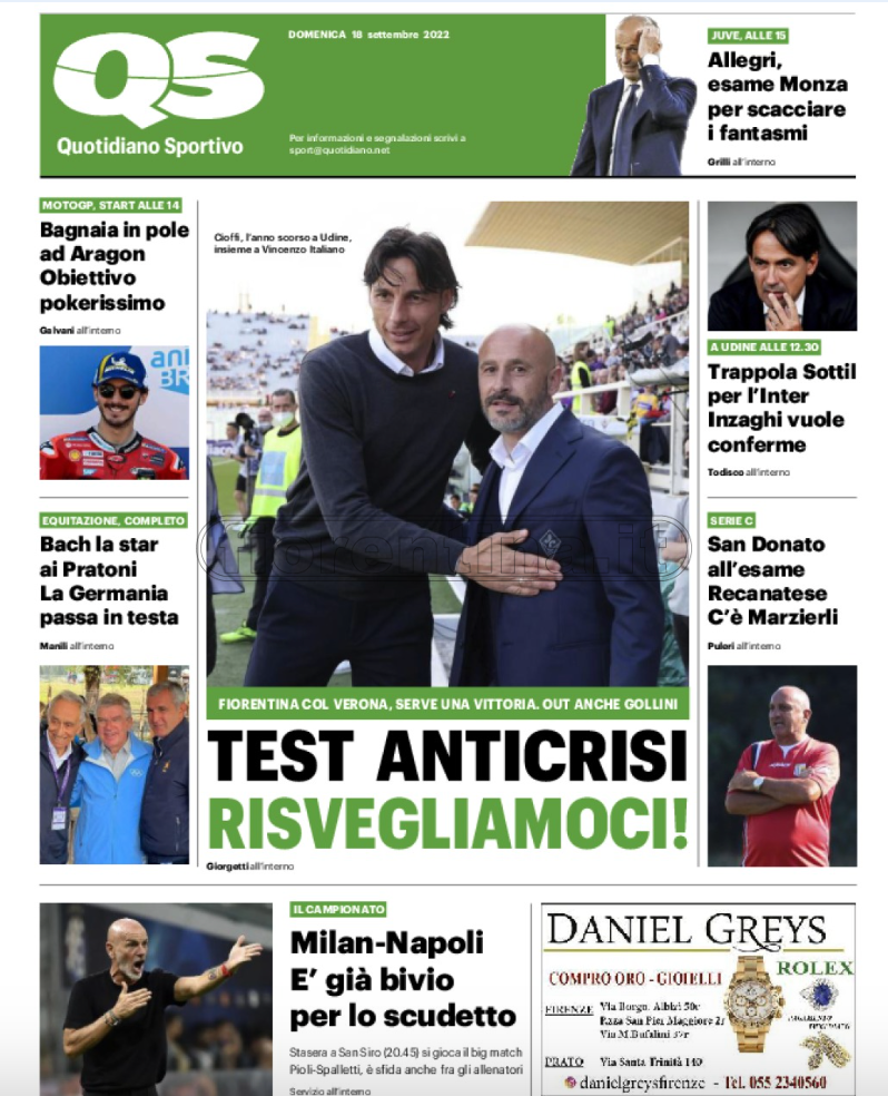 Quotidiani: la prima pagina di Qs, Stadio, Gazzetta, Corriere dello Sport, Tuttosport
