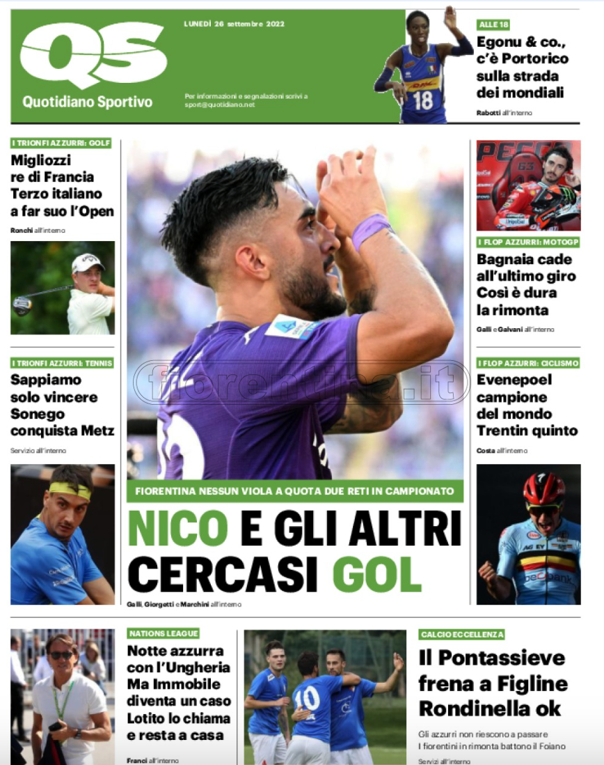 Quotidiani: la prima pagina di Qs, Stadio, Gazzetta, Corriere dello Sport, Tuttosport