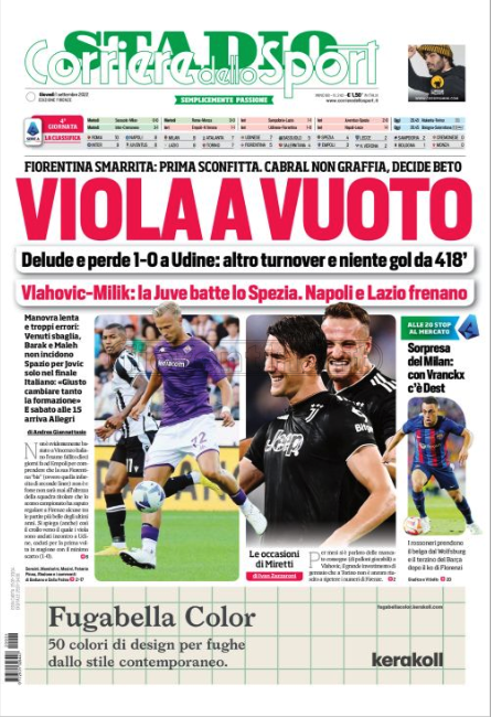 Quotidiani: le prime pagine di Qs, Gazzetta, CorSport, Stadio e Tuttosport