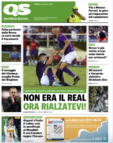 Quotidiani: le prime pagine di Qs, Stadio, Gazzetta, Corriere dello Sport, Tuttosport