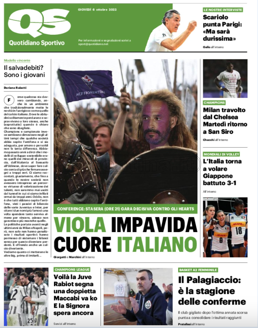 Quotidiani: la prima pagina di Qs, Stadio, Gazzetta, Corriere dello Sport, Tuttosport
