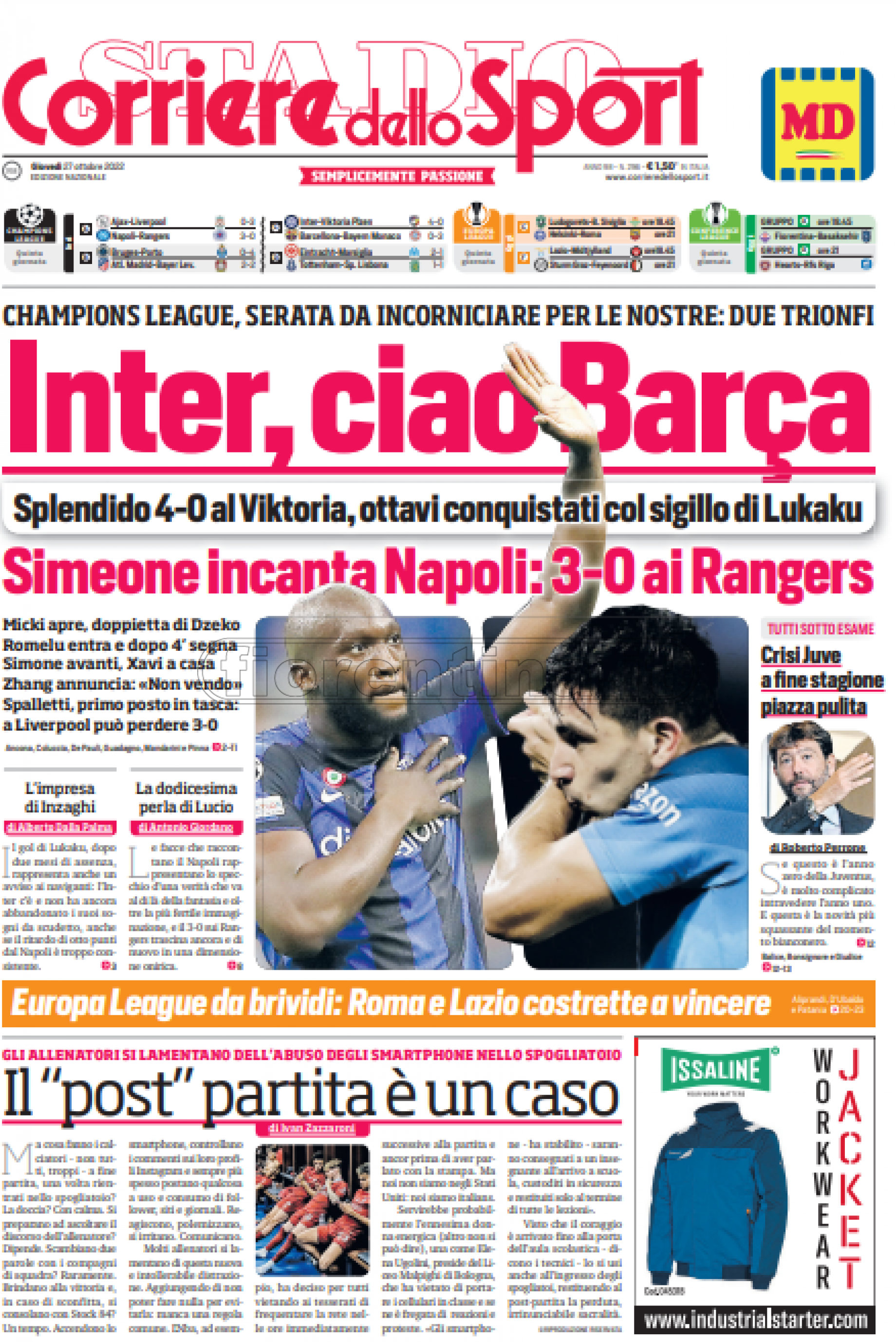 Quotidiani: la prima pagina di Qs, Stadio, Gazzetta, Corriere dello Sport, Tuttosport