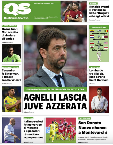 Quotidiani: la prima pagina di Qs, Stadio, Gazzetta, Corriere dello Sport, Tuttosport