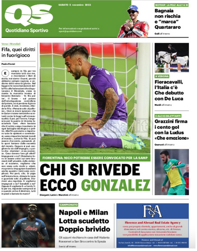 Quotidiani: la prima pagina di Qs, Stadio, Gazzetta, Corriere dello Sport, Tuttosport