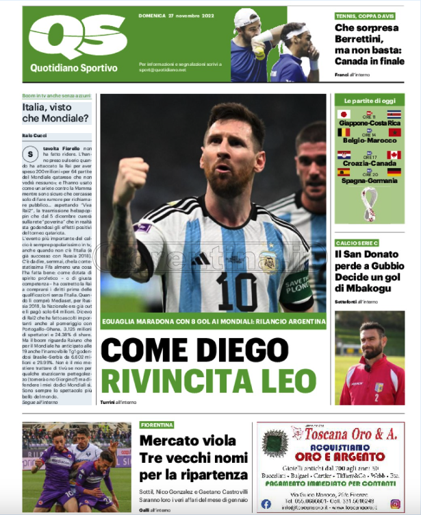 Quotidiani: le prime pagine di Qs, Gazzetta, CorSport, Stadio e Tuttosport
