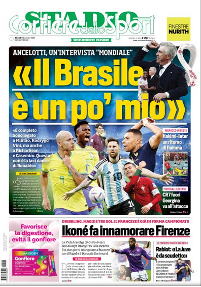 Quotidiani: la prima pagina di Qs, Stadio, Gazzetta, Corriere dello Sport, Tuttosport