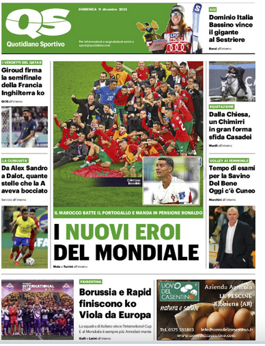 Quotidiani: la prima pagina di Qs, Stadio, Gazzetta, Corriere dello Sport, Tuttosport