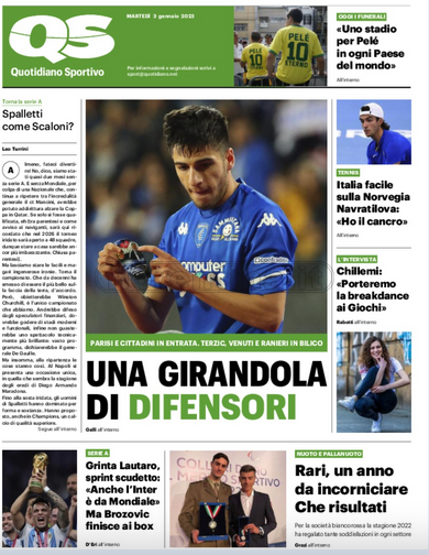 Quotidiani: la prima pagina di Qs, Stadio, Gazzetta, Corriere dello Sport, Tuttosport