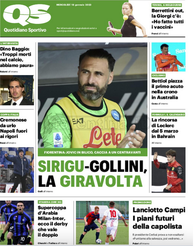Quotidiani: la prima pagina di Qs, Stadio, Gazzetta, Corriere dello Sport, Tuttosport