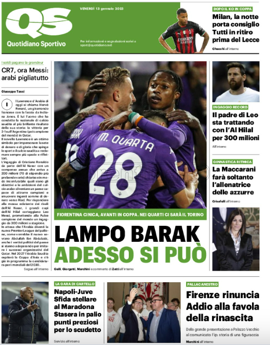 Quotidiani: le prime pagine di Qs, Stadio, Gazzetta, Corriere dello Sport, Tuttosport