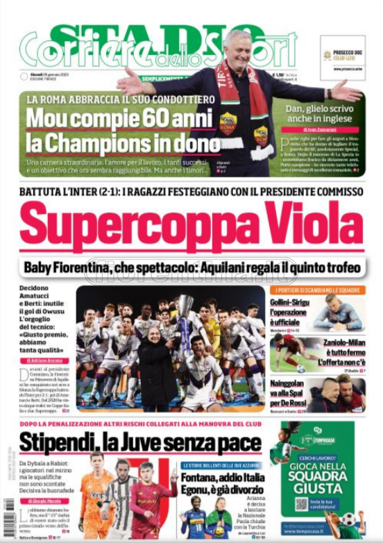 Quotidiani: le prime pagine di Qs, Gazzetta, CorSport, Stadio e Tuttosport