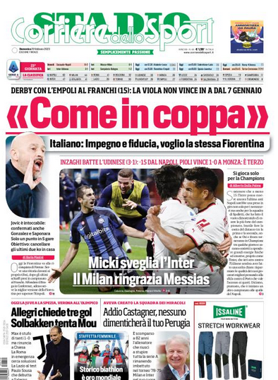 Quotidiani: la prima pagina di Qs, Stadio, Gazzetta, Corriere dello Sport, Tuttosport