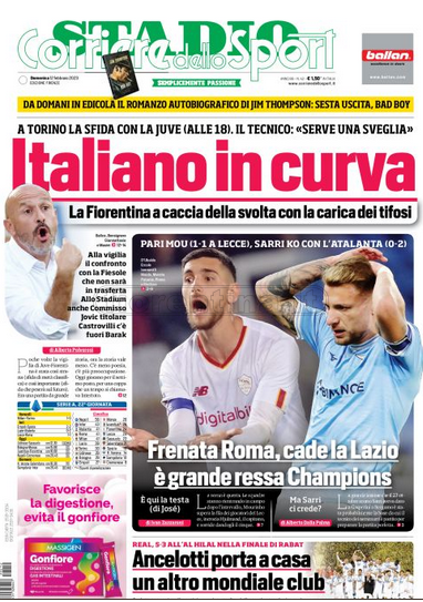Quotidiani: la prima pagina di Qs, Stadio, Gazzetta, Corriere dello Sport, Tuttosport